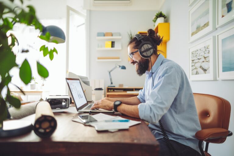 Man Working From Home Computer