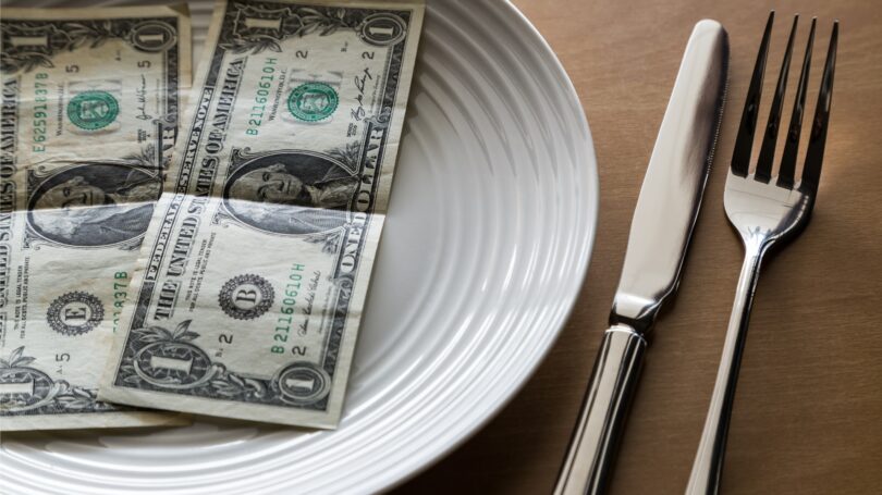 Money On Plate Dollar Bills Fork Knife